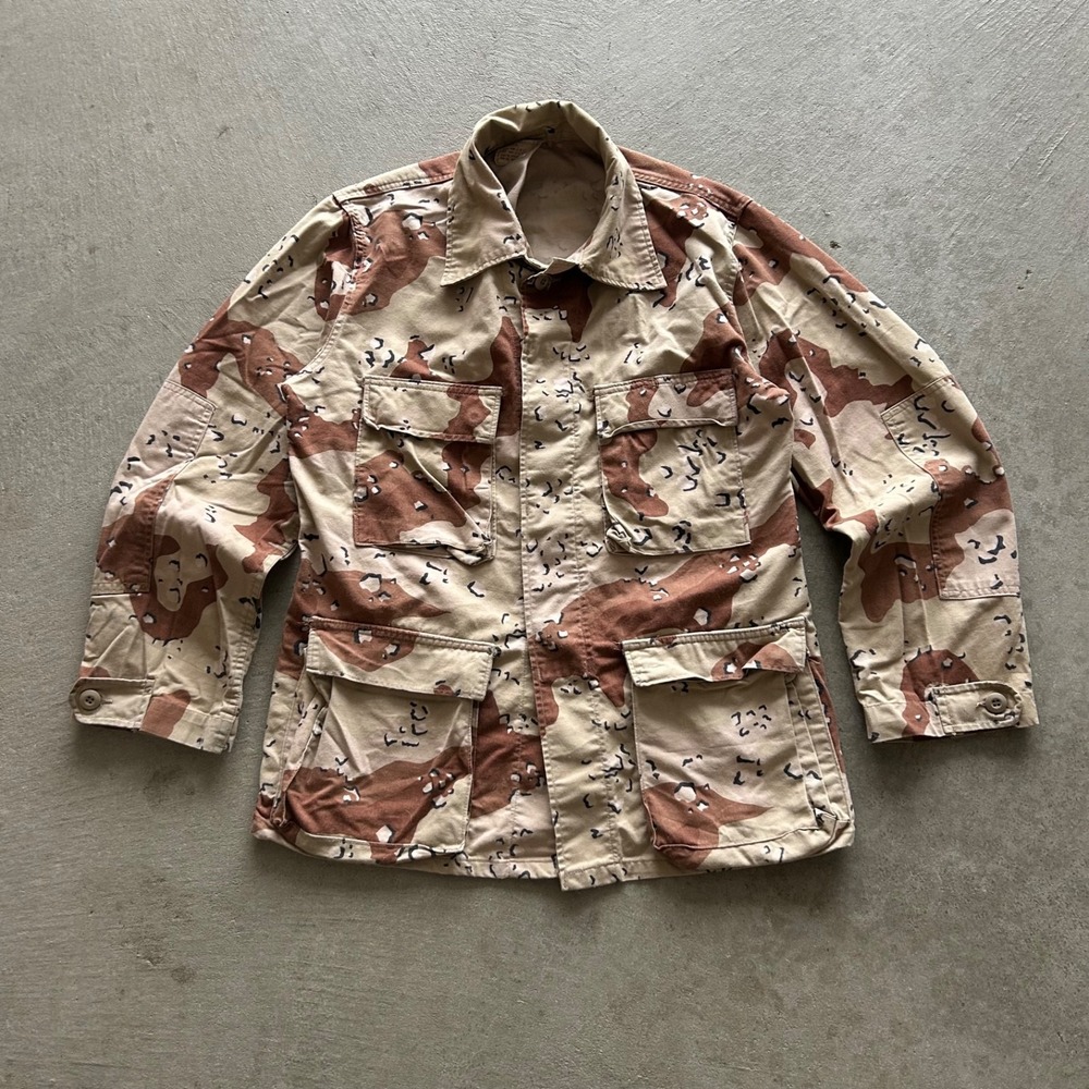 Vintage 90s Chocolate Chip Camo Military Field Jacket Size Small Cargo Desert